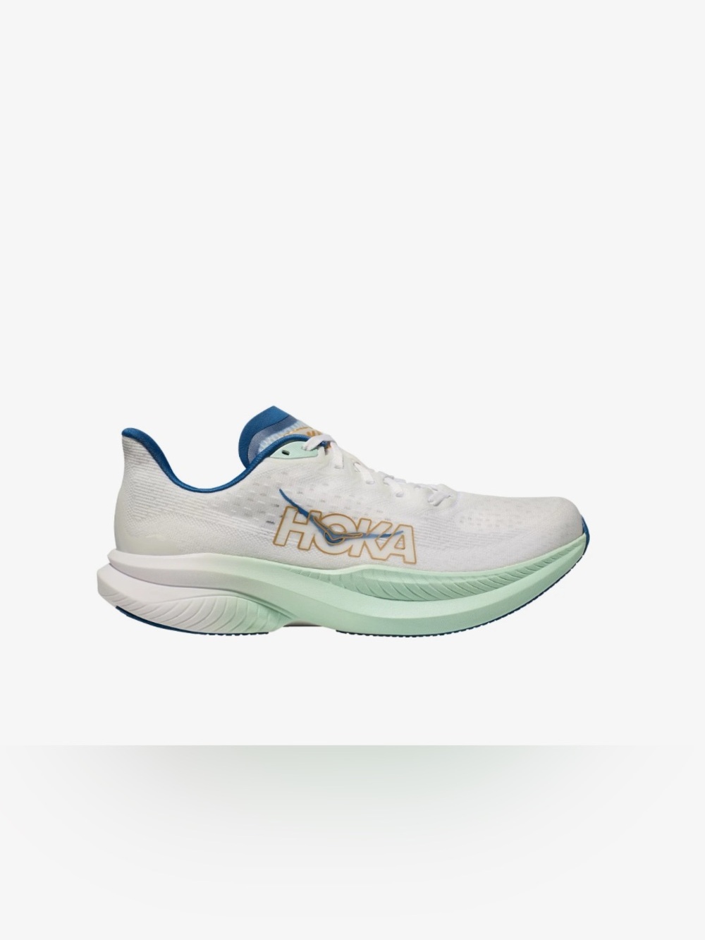 Mens Hoka Mach 6 Running Shoes Sneakers Frost Gold White Blue Green - 14